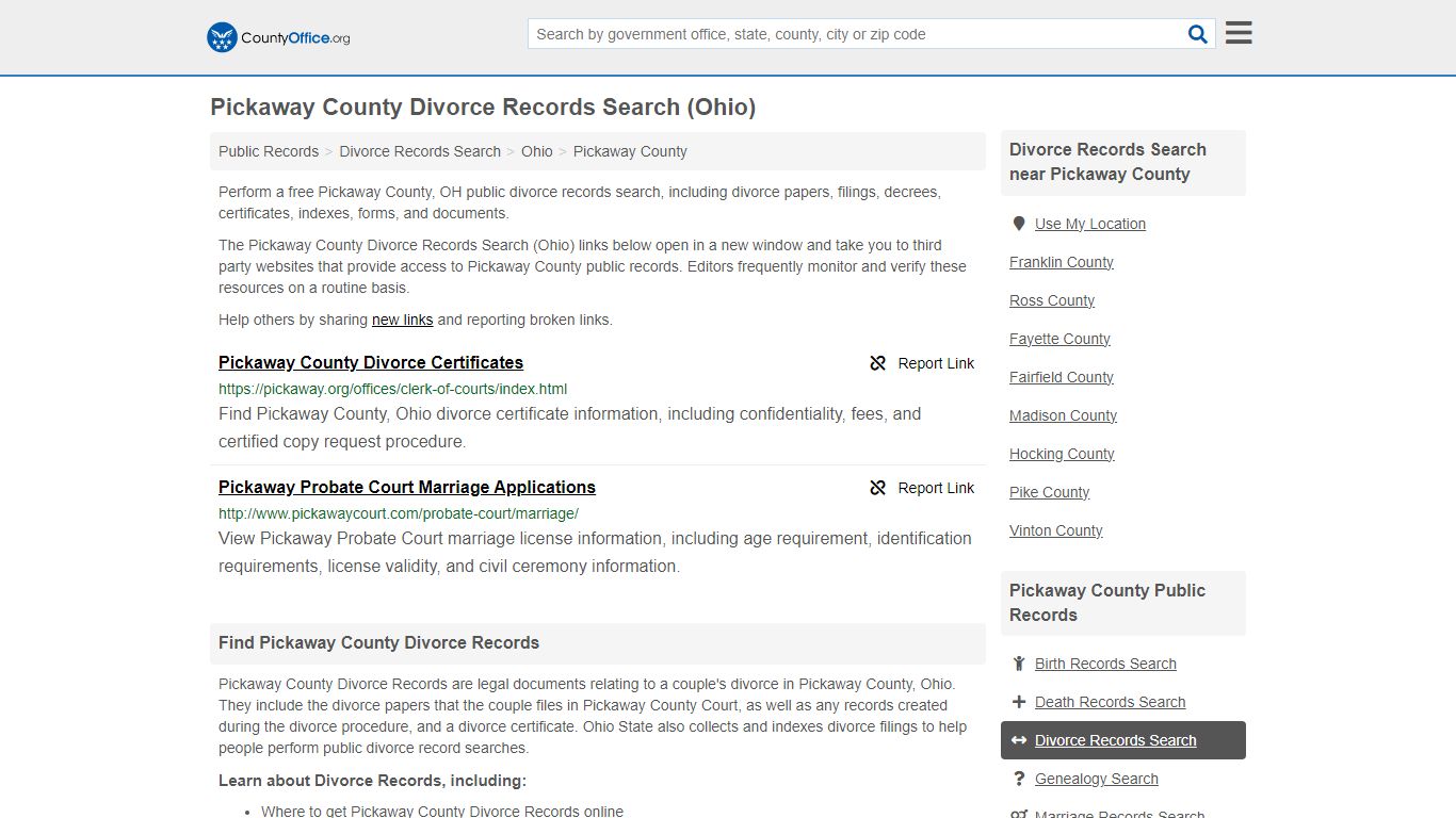 Pickaway County Divorce Records Search (Ohio) - County Office