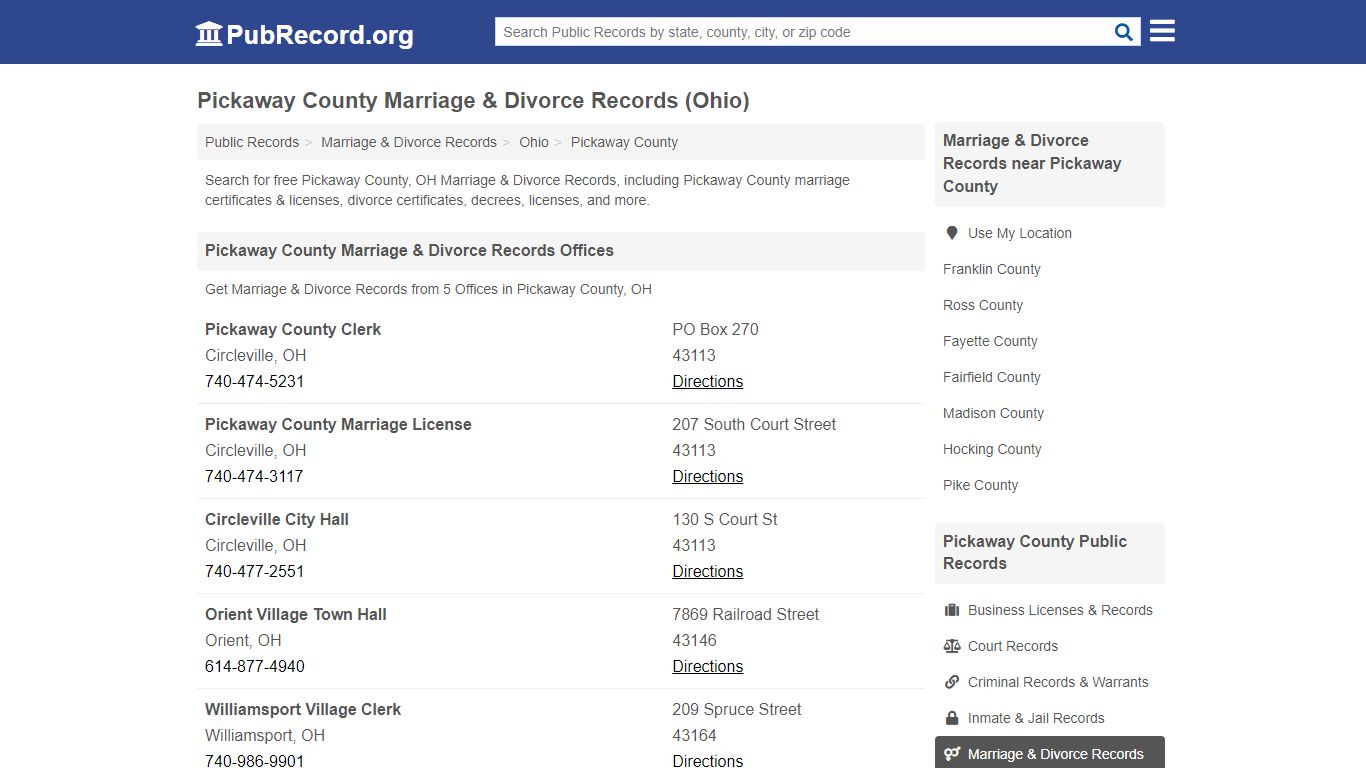 Pickaway County Marriage & Divorce Records (Ohio)